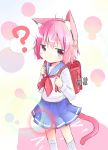  ? animal_ears backpack bag cat_ears cat_tail child kaenbyou_rin kaenbyou_rin_(cat) kemonomimi_mode keychain komeiji_satori pink_hair randoseru reiuji_utsuho reiuji_utsuho_(bird) school_uniform serafuku shichinose simple_background solo tail touhou 