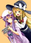  braid crescent hand_on_hip hat hips hogi kirisame_marisa long_hair patchouli_knowledge perfect_cherry_blossom playstation_portable psp purple_eyes purple_hair scarf touhou violet_eyes witch witch_hat yellow_eyes 