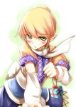  absurdres alternate_hairstyle blonde_hair blush box detached_sleeves gift gift_box green_eyes highres mizuhashi_parsee open_mouth pointy_ears ribbon scarf shirt solo soramuko touhou 