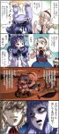  2girls 4koma alice_margatroid bicycle blonde_hair blue_eyes bow comic crescent gap hair_bow hairband hat headband highres multiple_girls patchouli_knowledge purple_hair shaded_face shanghai_doll touhou translated 