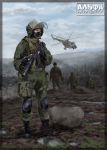  alfa_antiterror_(game) as_val assault_rifle balaclava gloves gun helicopter helmet highres knee_pads military mud operator realistic rifle russia standing trigger_discipline weapon 