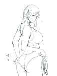  1girl adjusting_swimsuit ass blush from_behind looking_back monochrome one-piece_swimsuit original sketch solo swimsuit xxkuroxx 