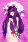  amii hair_ribbon hat long_hair patchouli_knowledge purple_eyes purple_hair ribbon solo touhou violet_eyes 