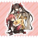  black_hair book charlotte_(madoka_magica) cheese h.n.elly_(kirsten) hair_over_one_eye long_hair mahou_shoujo_madoka_magica multiple_girls pastazhou personification pink_hair red_eyes shawl twintails wings 