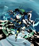  antennae blue_dress blue_eyes blue_hair dress fingerless_gloves gloves hat heads-up_display highres holographic_interface holographic_monitor hud irue kawashiro_nitori mechanical_arm mechanization solo touhou twintails 