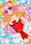  angel_peach blue_eyes bracelet cherry_blossoms choker hair_ribbon hanasaki_momoko heart jewelry leg_garter long_hair magical_girl marker_(medium) mocomoco_party petals pink_hair ribbon skirt smile solo tiara traditional_media wedding_peach wings 