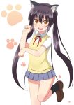  black_hair blush brown_eyes cat_ears cat_pose hairband k-on! kuri_youkan long_hair nakano_azusa paw_pose paw_print school_uniform sweater_vest 