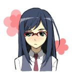  black_hair blue_eyes blush glasses green_eyes mochikichi necktie school_uniform simple_background solo tsurumi_chiriko 