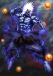  akuma angry bad_id barefoot beads electricity epic fangs gouki kamiya_(hs) kuruoshiki_oni muscle oni_akuma open_mouth orange_eyes prayer_beads shirtless solo street_fighter street_fighter_iv torn_clothes veins white_hair 