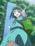  :d ;d anime_coloring backpack bag blue_eyes blue_hair blush chf finger_gun frills hair_bobbles hair_ornament hat kawashiro_nitori key open_mouth pointing randoseru ruffles skirt smile solo touhou twintails wink 