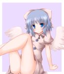  bare_legs blue_eyes blue_hair bow gorujitai hair_bow hair_ribbon legs legs_up mai_(touhou) ribbon solo touhou touhou_(pc-98) wings 