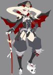 albino ban black_panties blonde_hair boots cape copyright_request flat_chest flat_color gloves grey grey_background hand_on_hilt hand_on_hip hat highres panties red_eyes simple_background skull smile solo sword twintails underwear weapon white_hair 