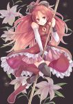  absurdres bad_hands bad_id bare_shoulders boots detached_sleeves dress flower hair_bow highres magical_girl mahou_shoujo_madoka_magica polearm ponytail red_eyes redhead sakura_kyouko shishina smile solo spear standing thigh-highs thighhighs weapon 