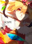  absurdres ascot blond blonde_hair dutch_angle fangs flandre_scarlet highres red_eyes shadow solo touhou tsukimoto_aoi wings 