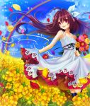  1girl colorful dress flower hair_bow long_hair open_mouth original rainbow smile solo tamarashi 
