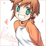  artist_request braid brown_hair copyright_request grin heart lowres oekaki raglan_sleeves smile solo 