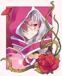  colored_eyelashes ehlly evil_smile eyelashes face flower hood incarose red_eyes red_rose rose smile solo tales_of_(series) tales_of_hearts vines 