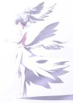  bare_shoulders darker_than_black dress elbow_gloves gloves head_wings high_heels kaname_nagi ponytail profile shadow shoes silver_hair simple_background solo standing thigh-highs thighhighs white white_background white_legwear wings yin 