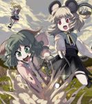  animal_ears blonde_hair capelet collar commentary_request digging floating flying gem gold green_eyes green_hair grin highres jewelry kasodani_kyouko leash mizuhashi_parsee mouse mouse_ears mouse_tail multiple_girls nazrin necklace pendant shope silver_hair smile sweatdrop tail touhou 
