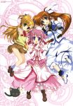  absurdres ahoge animal_ears blue_eyes brown_hair cat company_connection crossover dog_days dog_ears fingerless_gloves footwear fujima_takuya gloves green_eyes heart heart_hands highres legs long_hair looking_at_viewer lyrical_nanoha mahou_shoujo_lyrical_nanoha mahou_shoujo_lyrical_nanoha_strikers mahou_shoujo_lyrical_nanoha_vivid millhiore_f_biscotti multiple_girls official_art open_mouth pink_hair ponytail purple_eyes red_eyes sacred_heart seven_arcs short_hair smile socks tail takamachi_nanoha tareme v very_long_hair violet_eyes vivio 