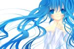  artist_request blue_eyes blue_hair close hatsune_miku long_hair smiling solo twintails very_long_hair vocaloid 