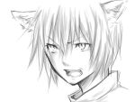  animal_ears bad_id fuji_tsugu fujikei_shin inubashiri_momiji monochrome short_hair solo touhou wolf_ears 