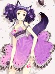  animal_ears armpits bare_shoulders butterfly dress flower fox_ears hair_flower hair_ornament purple_dress purple_hair tail tiara 