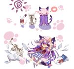  animal_ears bad_id bespectacled book bow cat cat_ears cat_tail chibi glasses hair_bow hat kemonomimi_mode long_hair newrein o_o patchouli_knowledge paw_print purple_eyes purple_hair socks squiggle sun_(symbol) tail touhou violet_eyes 