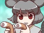  animal_ears artist_request chikuwa face food grey_hair mono_(moiky) mouse_ears mouse_tail nazrin no_nose red_eyes solo sweat sweatdrop tail touhou 