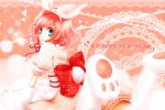  bunny_tail dress estellise_sidos_heurassein gloves green_eyes hair_ribbon hairband heart lace looking_back lying new_year paw_gloves paws pink_hair ribbon royal_7 short_hair solo tail tales_of_(series) tales_of_vesperia 
