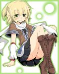  arm_warmers black_panties blonde_hair blush boots cross-laced_footwear detached_sleeves green_eyes knee_boots lace-up_boots mizuhashi_parsee panties pointy_ears ponytail scarf shirt sitting skirt smile solo suna_(sunaipu) touhou underwear upskirt 