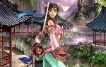  brown_eyes brown_hair building chai_xianghua chinese_clothes landscape scenic soul_calibur sword water weapon 