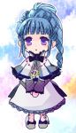  blue_hair bow chibi curly_hair dress jewelry lowres nagase_(pixel) necklace payot ponytail purple_eyes ribbon shawl shoes short_hair solo tales_of_(series) tales_of_innocence violet_eyes 