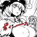  2girls blood breast_expansion breasts bust izayoi_sakuya large_breasts monochrome multiple_girls nosebleed remilia_scarlet short_hair space_jin spacezin spoken_sweatdrop surprised sweatdrop touhou 