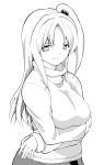  breast_hold breasts fuantei hair_bobbles hair_ornament long_hair monochrome shinki side_ponytail smile solo sweater touhou turtleneck 