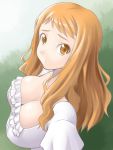  anjou_naruko ano_hi_mita_hana_no_namae_wo_bokutachi_wa_mada_shiranai breasts cleavage down_blouse dress frills hair_down large_breasts long_hair orange_eyes orange_hair white_dress yaso_shigeru 