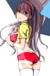  ass bracelet breasts clearite earrings hairband idolmaster jewelry long_hair ponytail red_eyes shijou_takane short_shorts shorts silver_hair solo thigh-highs thighhighs umbrella 