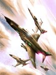  ace_combat_5 afterburner airplane cloud clouds condensation_trail contrail dutch_angle f-4_phantom_ii f-5 fighter_jet flying highres jet missile ocean pilot signature sky sun zephyr164 
