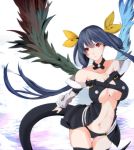  bare_shoulders blue_hair bow breasts choker dizzy guilty_gear hair_bow large_breasts long_hair midriff navel red_eyes solo tail thighhighs tugmix twintails under_boob underboob undine wings 