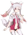  animal_ears bad_id expressionless kyubey mahou_shoujo_madoka_magica navel panties personification red_eyes solo tail thigh-highs thighhighs tugmix underwear white_hair white_legwear 