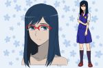  black_hair blue_eyes eva_pachi flower glasses necktie school_uniform skirt solo tsurumi_chiriko vest 