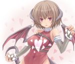  brown_hair character_request copyright_request demon_girl fingerless_gloves gloves hasu_(hk_works) heart horns purple_eyes short_hair solo source_request tail violet_eyes wings 