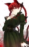  :3 animal_ears bow braid cat_ears cat_tail corset dekappara_futoriusu extra_ears hair_bow hands kaenbyou_rin long_hair medio multiple_tails red_eyes red_hair redhead smile smirk solo tail touhou twin_braids twintails 