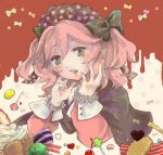  candy cape charlotte_(madoka_magica) cookie face food green_eyes hair_bow ice_cream lollipop mahou_shoujo_madoka_magica nanahara personification pink_hair sweets twintails witch&#039;s_labyrinth witch's_labyrinth 