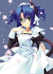  bell blue_hair cat_ears drill_hair finger_to_mouth flower glasses green_eyes maid maid_headdress mizuki_(pixiv2254368) original solo tail 