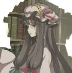  book bookshelf bust cosmic_(crownclowncosmic) crescent face hat long_hair patchouli_knowledge sketch solo touhou 