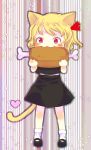  :3 animal_ears bad_id blonde_hair blue_hair blush boned_meat cat_ears cat_tail chibi child claws eating face fang food hair_ribbon kemonomimi_mode mary_janes meat red_eyes ribbon rumia shoes short_hair sisenshyo skirt smile solo standing tail the_embodiment_of_scarlet_devil touhou youkai 