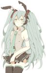  animal_ears bandage bandages bunny_ears hatsune_miku headphones long_hair naniiro necktie skirt solo thigh-highs thighhighs very_long_hair vocaloid 