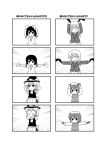  4girls 4koma animal_ears bald blush bow bunny_ears carrot cat_ears chen chibi comic earrings hair_bow hat hat_bow inaba_tewi jewelry kimineri kirisame_marisa long_hair monochrome multiple_4koma multiple_girls necklace necktie open_mouth parody reisen_udongein_inaba short_hair silent_comic skirt touhou translated translation_request wavy_mouth wig 