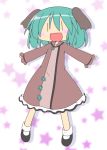  animal_ears bad_id chibi dress green_hair kasodani_kyouko miyako_hito open_mouth outstretched_arms short_hair smile solo spread_arms standing touhou |_| 
